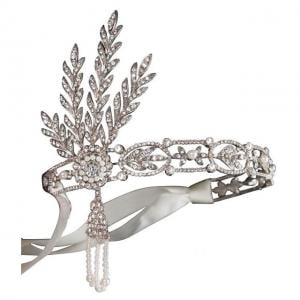 Tiara Borealy Pearls Silk Great Gatsby Luxury Headband [0]