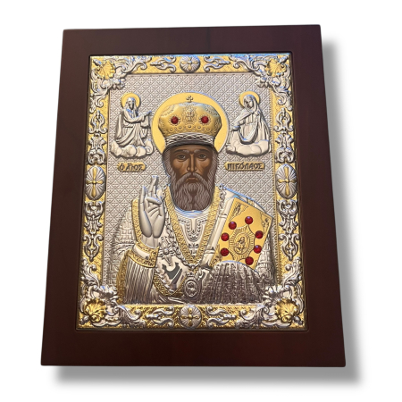 Icoană Argint & Aur– Sfântul Ierarh Nicolae, 18 x 22 cm [1]