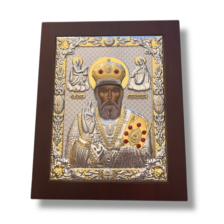 Icoană Argint & Aur– Sfântul Ierarh Nicolae, 18 x 22 cm [3]