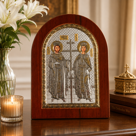 Cadouri Femei – Idei Elegante pentru Momente Speciale - Icoană Argintata Sfinții Împărați Constantin și Elena