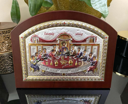 Icoana Cina cea de Taină placata Aur si Argint 925 Ortodoxa 32 cm x 24 cm - Meteora -  Made in Grecia [5]