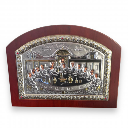 Icoana Cina cea de Taină placata Aur si Argint 925 Ortodoxa 25 cm x 19 cm - Meteora -  Made in Grecia [3]