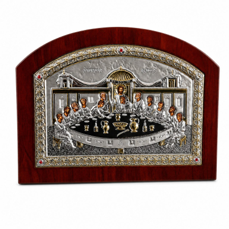 Cadouri de Mos Craciun - Icoana Cina cea de Taină placata Aur si Argint 925 Ortodoxa 25 cm x 19 cm - Meteora -  Made in Grecia