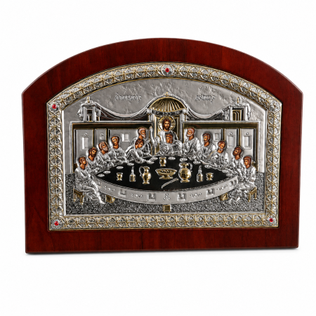 Icoana Cina cea de Taină placata Aur si Argint 925 Ortodoxa 25 cm x 19 cm - Meteora -  Made in Grecia [1]