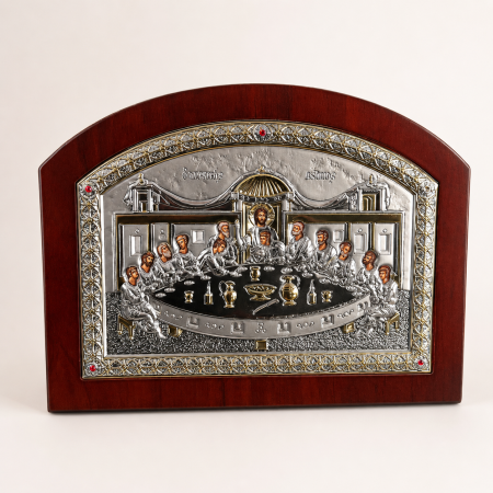 Icoana Cina cea de Taină placata Aur si Argint 925 Ortodoxa 25 cm x 19 cm - Meteora -  Made in Grecia [7]