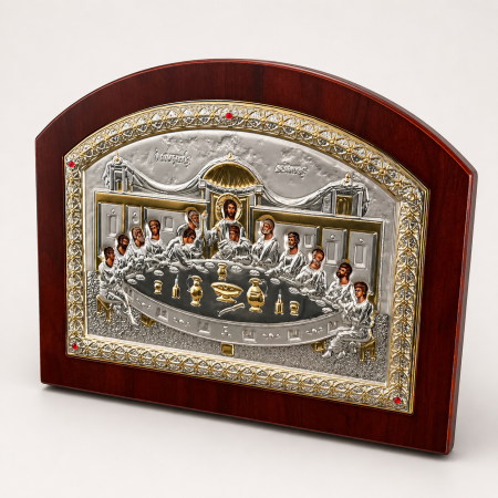 Icoana Cina cea de Taină placata Aur si Argint 925 Ortodoxa 25 cm x 19 cm - Meteora -  Made in Grecia [8]