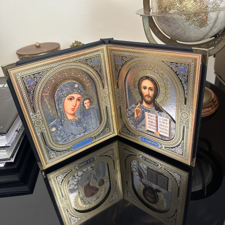 Icoana Dubla Carte 3D Fecioara Maria Ielusalem si Iisus Hristos 19 X 16 cm [5]