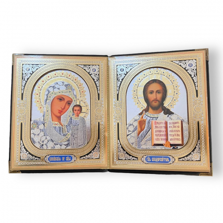 Icoana Dubla Carte 3D Fecioara Maria Ielusalem si Iisus Hristos 19 X 16 cm [0]