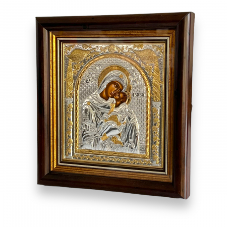 Icoana Fecioara Maria cu pruncul Iisus placata cu argint & Geam - Made in Grecia - 17 cm x 15,5 cm [3]