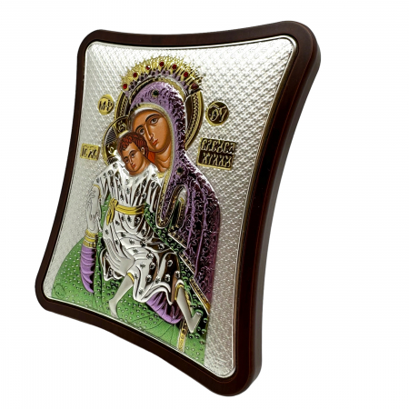 Icoana Fecioara Maria cu Pruncul placata cu argint, colorata - Made in Greece 12,5 cm X 15,5 cm [2]