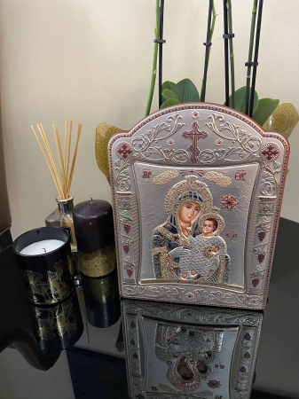 Icoana Fecioara Maria cu Pruncul placata cu aur si argint - 23 x 30 cm [2]