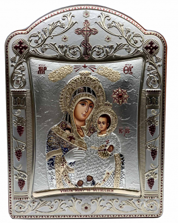 Icoana Fecioara Maria cu Pruncul placata cu aur si argint - 23 x 30 cm [0]