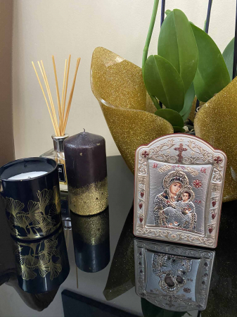 Icoana Fecioara Maria cu Pruncul placata cu aur si argint -12 x 15 cm [2]