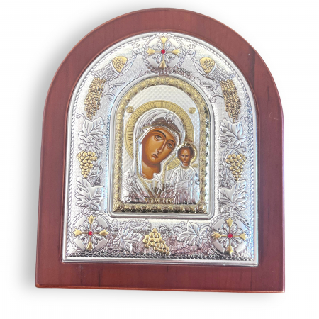 Icoana Fecioara Maria cu Pruncul placata cu aur si argint Made in Grecia Meteora 18 cm x 22 cm [1]