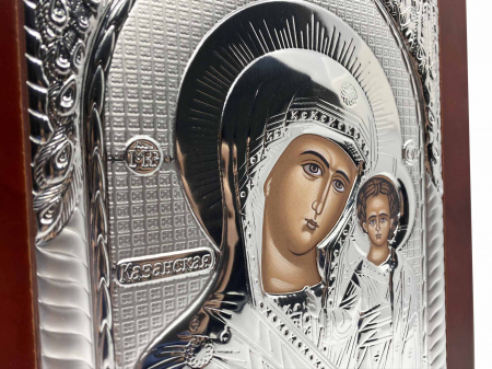 Icoana Mare Fecioara Maria cu Pruncul placata cu argint - Made in Grecia 40 x 30 cm [4]