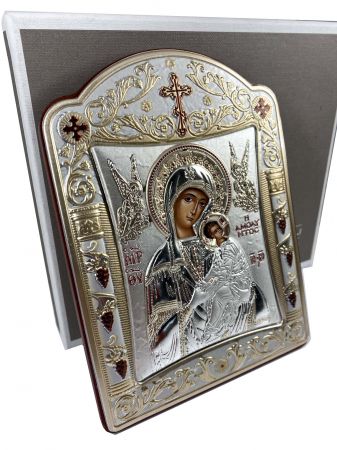 Icoana Fecioara Maria cu Pruncul placata cu aur si argint [1]