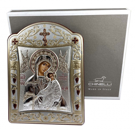 Icoana Fecioara Maria cu Pruncul placata cu aur si argint [0]