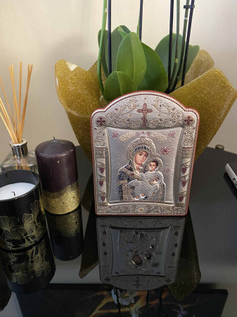 Icoana Fecioara Maria cu Pruncul placata cu aur si argint - 16 x 20 cm [2]