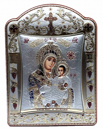 Icoana Fecioara Maria cu Pruncul placata cu aur si argint - 16 x 20 cm [0]