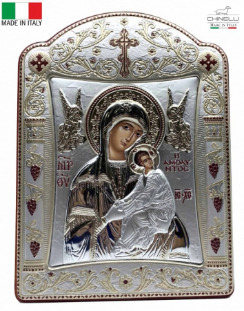 Icoana Fecioara Maria cu Pruncul  si Ingeri placata cu aur si argint -16 x 20 cm [0]