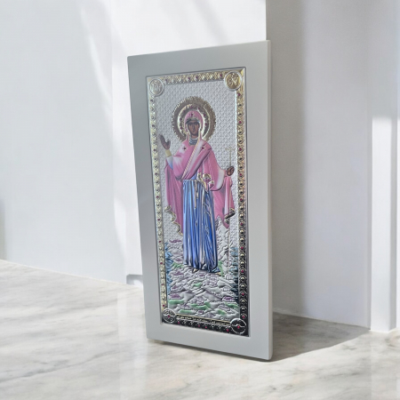 Cadouri de Craciun Pentru Femei - Icoana Maicii Domnului Athos Alba Argint Made in Greece