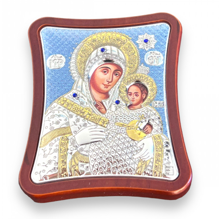 Icoana Fecioara Maria si Pruncul placata cu argint - Made in Greece - 10,5 x 8,5 cm [2]