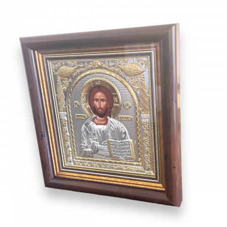 Cadouri nunta - Icoana Iisus Hristos placata cu Argint 17 x 15,5 cm Made in Grecia