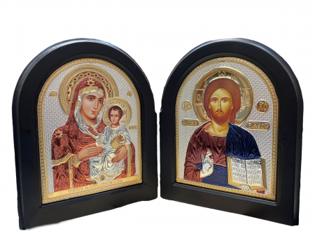Icoana Dubla Fecioara Maria Ielusalem si Iisus Hristos placata cu Argint 27 x 44,5 cm Made in Grecia [0]