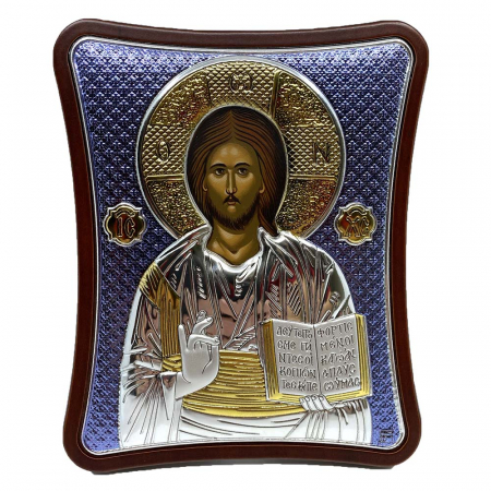 Icoana Iisus Hristos Blue placata cu Argint -12,5 x 15,5 cm Made in Grecia [0]