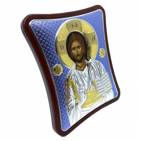 Icoana Iisus Hristos Blue placata cu Argint -12,5 x 15,5 cm Made in Grecia [1]