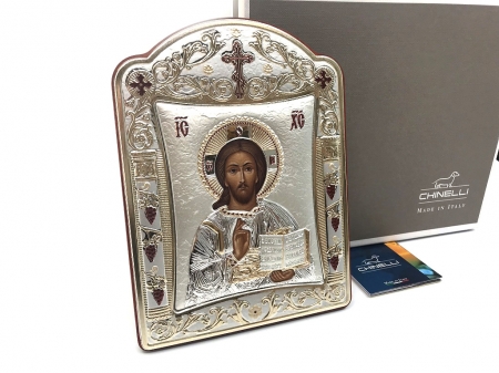 Icoana Iisus Hristos placata cu Aur si Argint by Chinelli - made in Italy 16 x 20 cm [3]