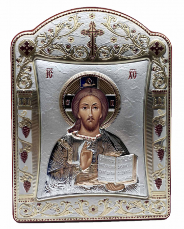 Icoana Iisus Hristos placata cu Aur si Argint by Chinelli - made in Italy 16 x 20 cm [0]