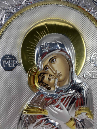 Icoana Maica Domnului si Pruncul Iisus placata cu Argint si Aur - 31 cm [1]