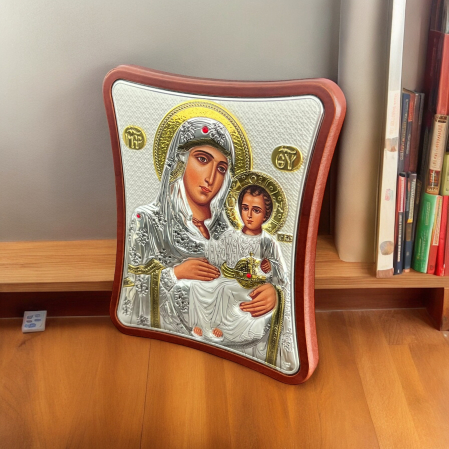 Icoană Maica Domnului si Pruncul, Placata cu Argint si Aur - METEORA ICONS [5]