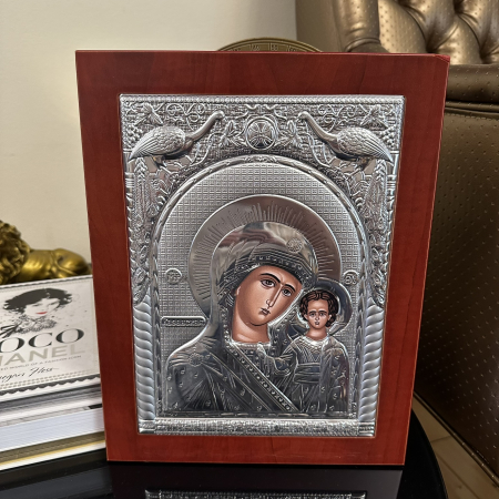 Resigilat - Icoana Mare Fecioara Maria cu Pruncul placata cu argint - Hand Made in Grecia 31x24 cm [5]