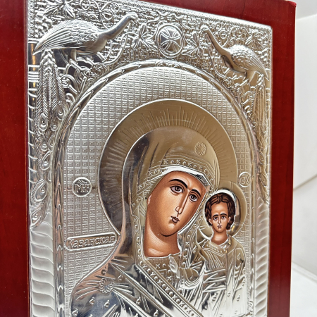 Resigilat - Icoana Mare Fecioara Maria cu Pruncul placata cu argint - Hand Made in Grecia 31x24 cm [4]
