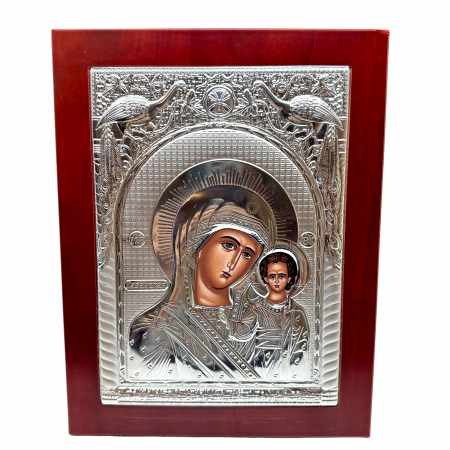 Resigilat - Icoana Mare Fecioara Maria cu Pruncul placata cu argint - Hand Made in Grecia 31x24 cm [0]