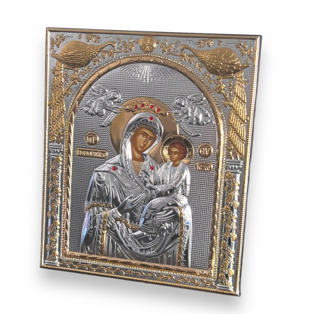 Icoana Mare Fecioara Maria cu Pruncul placata cu argint - Made in Greece, 21 x 25 cm [0]