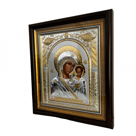 Icoana Mare Fecioara Maria cu Pruncul placata cu argint si aur - Made in Grecia 31 x 29 cm [1]