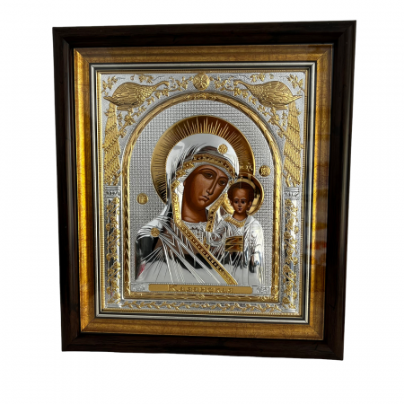Icoana Mare Fecioara Maria cu Pruncul placata cu argint si aur - Made in Grecia 31 x 29 cm [2]