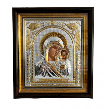 Icoana Mare Fecioara Maria cu Pruncul placata cu argint si aur - Made in Grecia 31 x 29 cm [0]