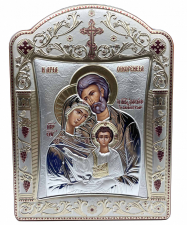 Cadouri de ziua femeii - Icoana Sagrada Famiglia placata Aur si Argint by Chinelli - made in Italy 23 x 30 cm