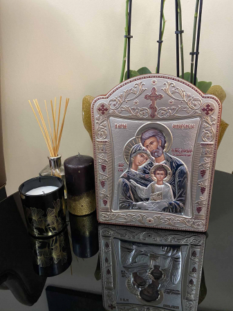 Icoana Sagrada Famiglia placata Aur si Argint by Chinelli - made in Italy 23 x 30 cm [4]