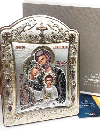 Icoana Sagrada Famiglia placata Aur si Argint by Chinelli - made in Italy 23 x 30 cm [2]