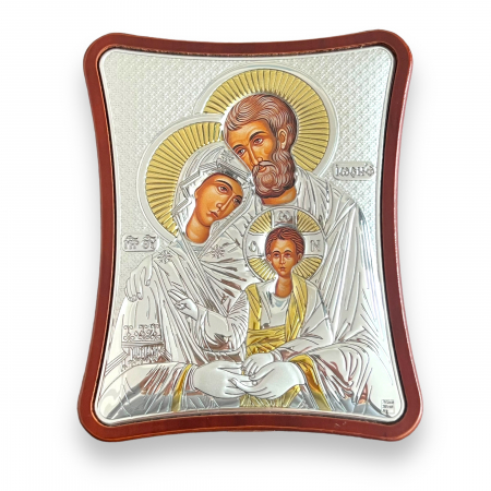 Icoana Sfanta Familie placata cu argint si aur 12,5 x 15,5 cm - Made in Grecia [3]