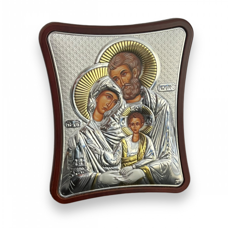 Icoana Sfanta Familie placata cu argint si aur 12,5 x 15,5 cm - Made in Grecia [2]
