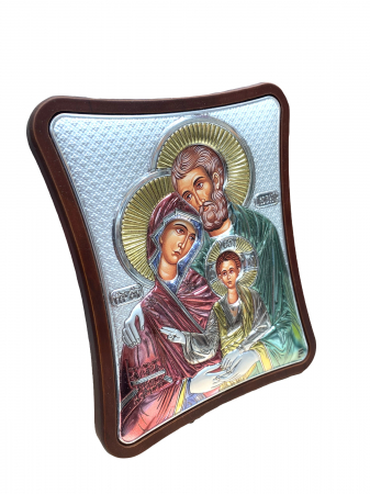 Icoana Sfanta Familie placata cu argint si aur colorata 12,5 x 15,5 cm - Made in Grecia [1]