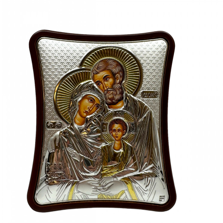 Cadouri botez - Icoana Sfanta Familie placata cu argint 12,5 x 15,5 cm - Made in Greece