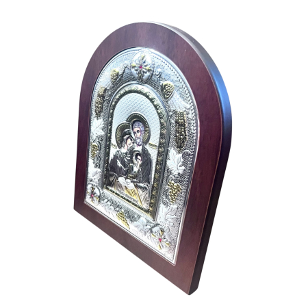 Icoane & Cadouri Religioase - Icoana Sfânta Familie placata cu Argint si Aur Galben Meteora Made in Greece