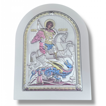 Cadouri nunta - Icoana Sfantul Gheorghe placata cu aur si cu argint  Made in Greece - Meteora 15 cm x 21 cm